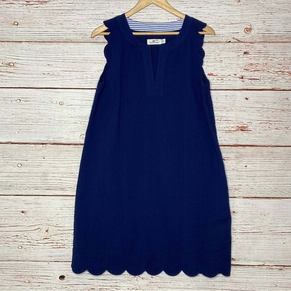 Vineyard Vines Seersucker Scallop Cisco Swing Dress in Navy Sz 10